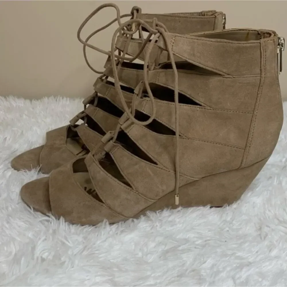 SAM EDELMAN Womens Oatmeal Beige Santina Wedge Heeled Gladiator Sandal 8 M‎